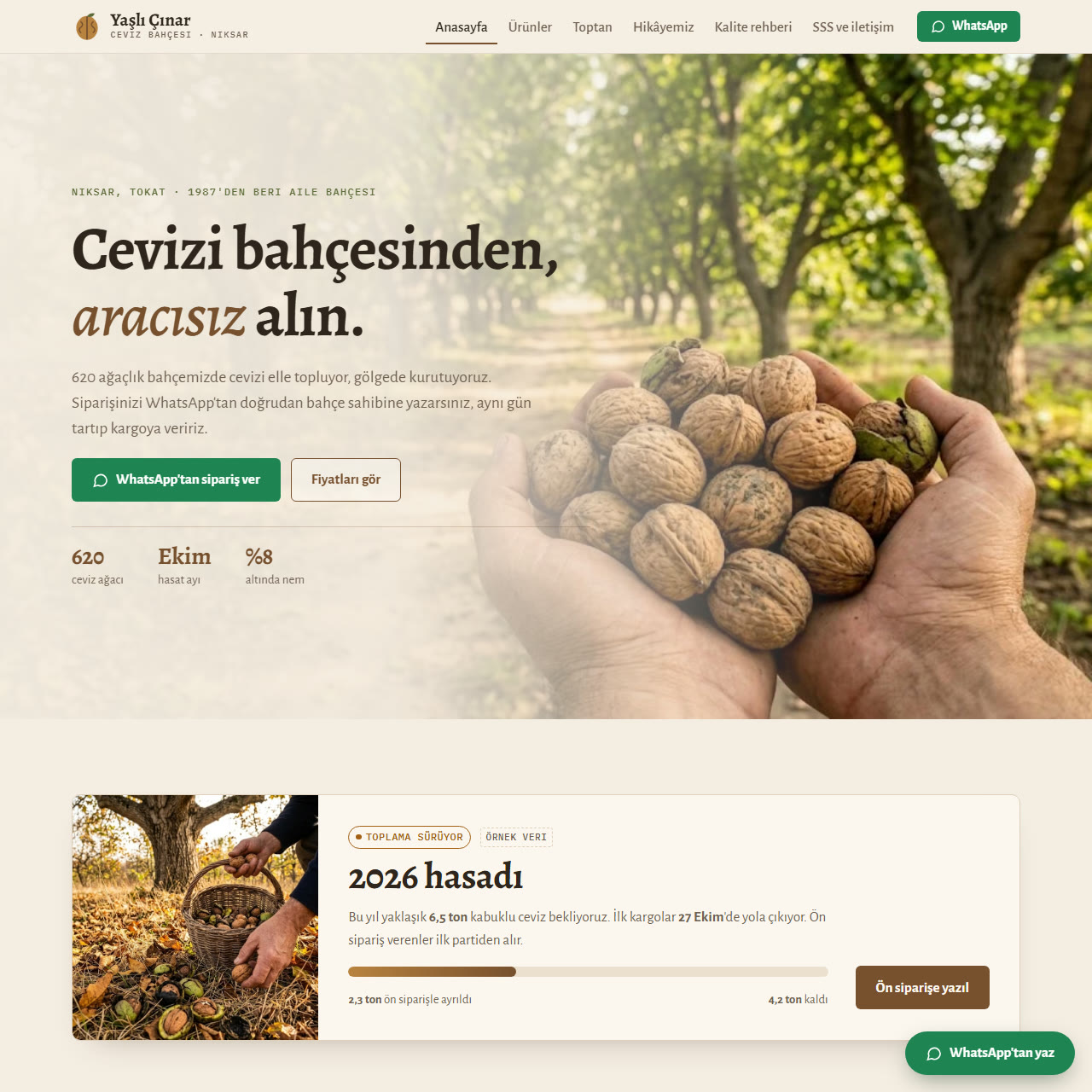 Ceviz bahçesi örnek sitesinin ana sayfası